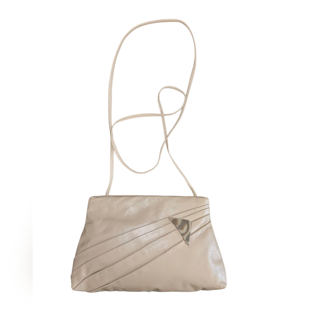 Vintage Sarif Tan Pleated Faux Leather Embellished Crossbody/Clutch Bag